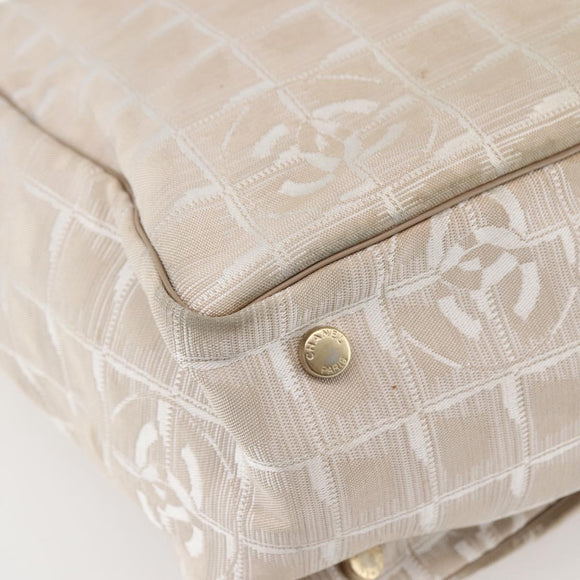 CHANEL New Travel Line Tote Bag Nylon Beige Gold CC Auth gh841