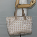 CHANEL New Travel Line Tote Bag Nylon Beige Gold CC Auth gh841-23
