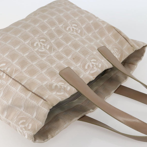 CHANEL New Travel Line Tote Bag Nylon Beige Gold CC Auth gh841