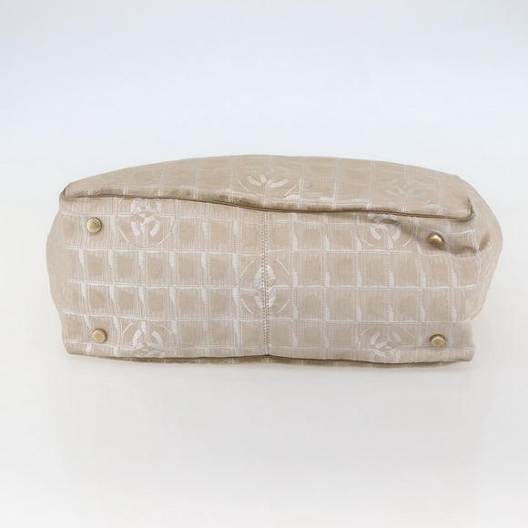 CHANEL New Travel Line Tote Bag Nylon Beige Gold CC Auth gh841