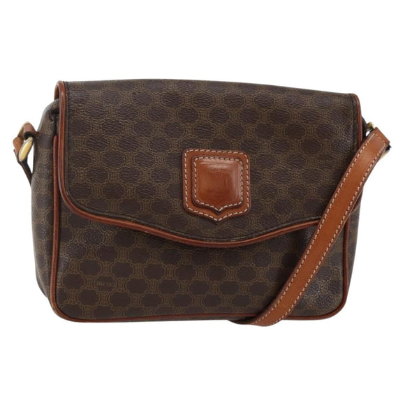 CELINE Macadam Canvas Shoulder Bag PVC Leather Brown Gold Auth gh867