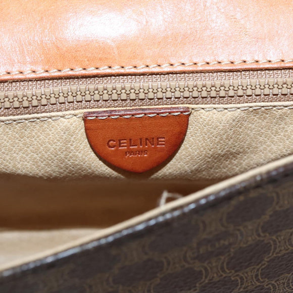 CELINE Macadam Canvas Shoulder Bag PVC Leather Brown Gold Auth gh867