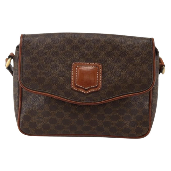 CELINE Macadam Canvas Shoulder Bag PVC Leather Brown Gold Auth gh867