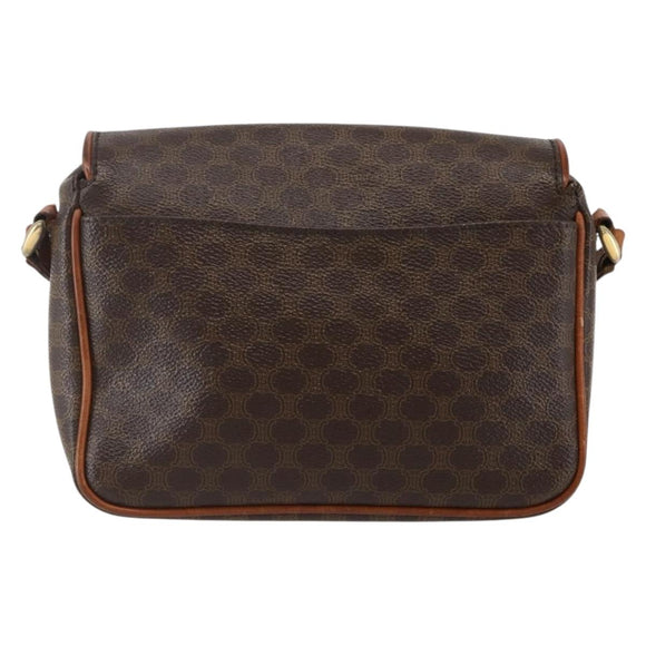 CELINE Macadam Canvas Shoulder Bag PVC Leather Brown Gold Auth gh867