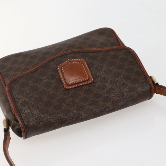 CELINE Macadam Canvas Shoulder Bag PVC Leather Brown Gold Auth gh867