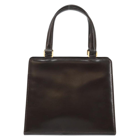 FENDI Hand Bag Leather Brown Gold Auth gh869