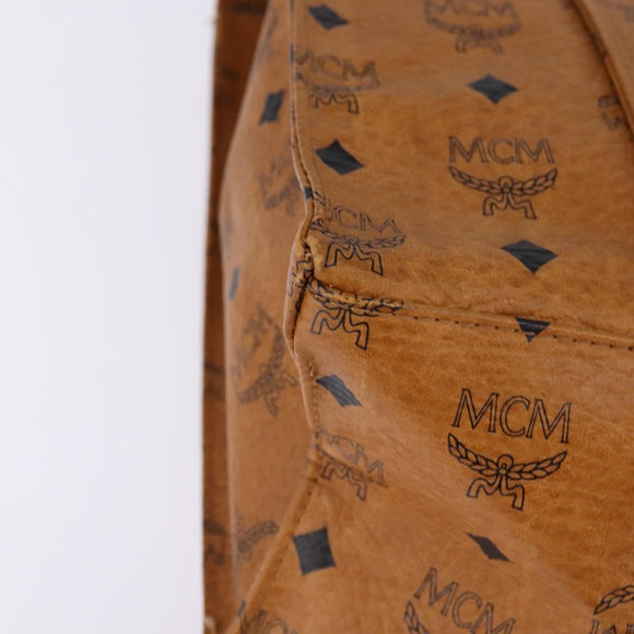 MCM Logogram Vicetos Tote Bag PVC Leer Bruin Goud Auth gh881