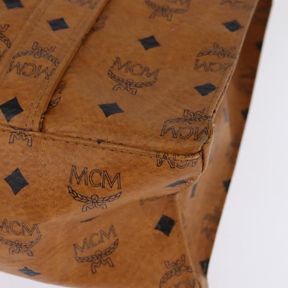 MCM Logogram Vicetos Tote Bag PVC Leer Bruin Goud Auth gh881