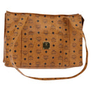 MCM Logogram Vicetos Tote Bag PVC Leer Bruin Goud Auth gh881-1