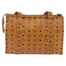 MCM Logogram Vicetos Tote Bag PVC Leer Bruin Goud Auth gh881-2