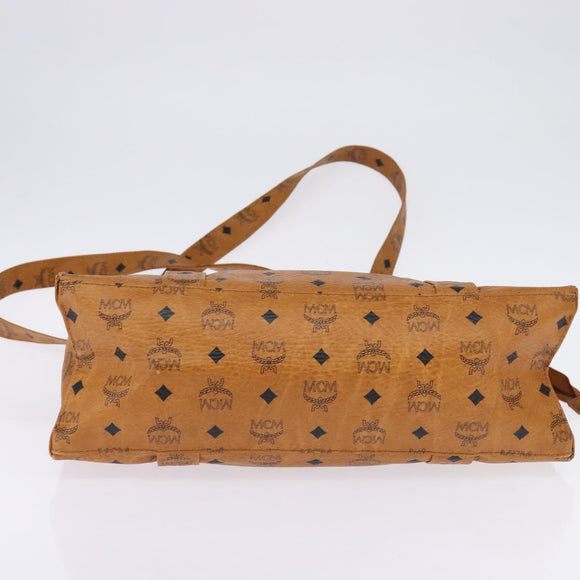 MCM Logogram Vicetos Tote Bag PVC Leer Bruin Goud Auth gh881