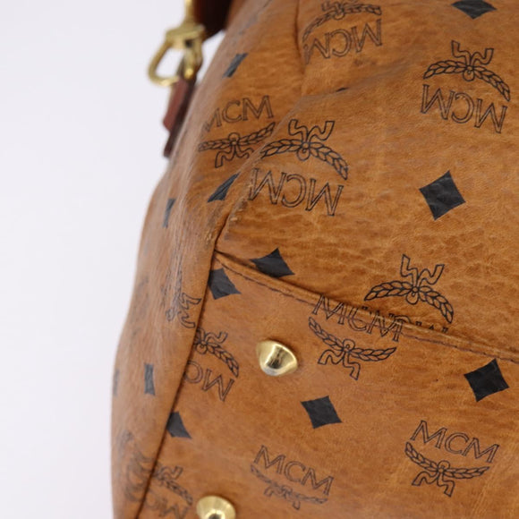 MCM Logogram Vicetos Boston Bag PVC Leather Brown Gold Auth gh882