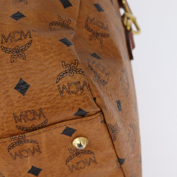 MCM Logogram Vicetos Boston Bag PVC Leather Brown Gold Auth gh882