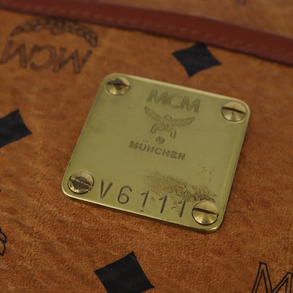 MCM Logogram Vicetos Boston Bag PVC Leather Brown Gold Auth gh882