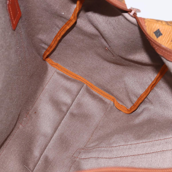 MCM Logogram Vicetos Boston Bag PVC Leather Brown Gold Auth gh882