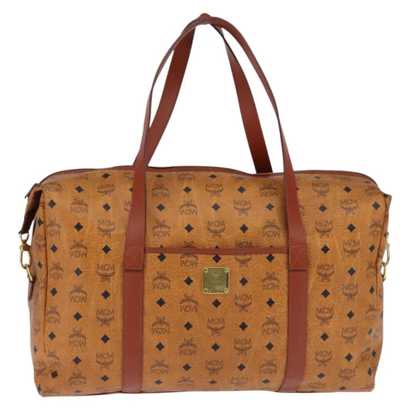 MCM Logogram Vicetos Boston Bag PVC Leather Brown Gold Auth gh882