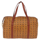 MCM Logogram Vicetos Boston Bag PVC Leather Brown Gold Auth gh882-3