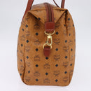 MCM Logogram Vicetos Boston Bag PVC Leather Brown Gold Auth gh882-6