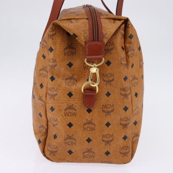 MCM Logogram Vicetos Boston Bag PVC Leather Brown Gold Auth gh882