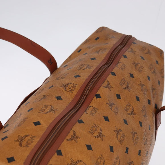 MCM Logogram Vicetos Boston Bag PVC Leather Brown Gold Auth gh882