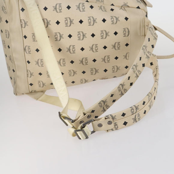 MCM Vicetos Logogram Backpack PVC Leather White Silver Auth gh883