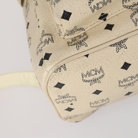 MCM Vicetos Logogram Backpack PVC Leather White Silver Auth gh883
