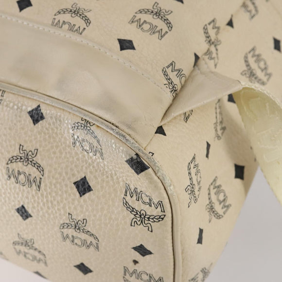 MCM Vicetos Logogram Backpack PVC Leather White Silver Auth gh883