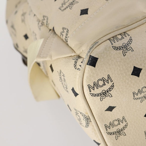 MCM Vicetos Logogram Backpack PVC Leather White Silver Auth gh883