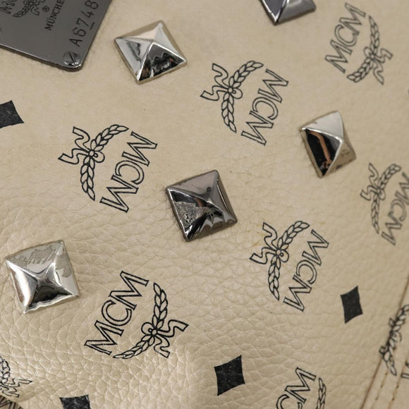 MCM Vicetos Logogram Backpack PVC Leather White Silver Auth gh883