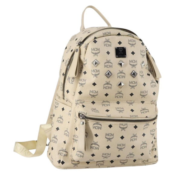 MCM Vicetos Logogram Rucksack PVC-Leder Weiß Silber Auth gh883