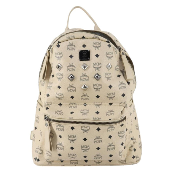 MCM Vicetos Logogram Backpack PVC Leather White Silver Auth gh883