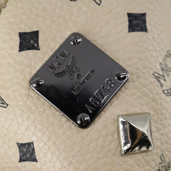 MCM Vicetos Logogram Backpack PVC Leather White Silver Auth gh883