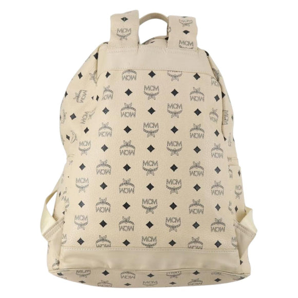 MCM Vicetos Logogram Backpack PVC Leather White Silver Auth gh883