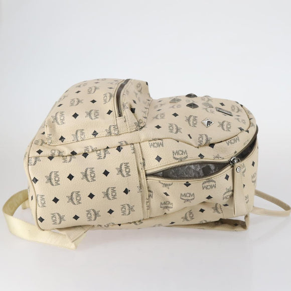 MCM Vicetos Logogram Rucksack PVC-Leder Weiß Silber Auth gh883