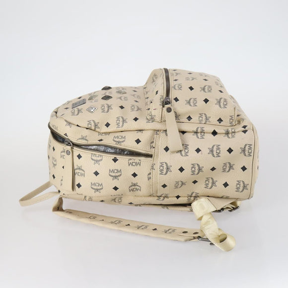 MCM Vicetos Logogram Backpack PVC Leather White Silver Auth gh883