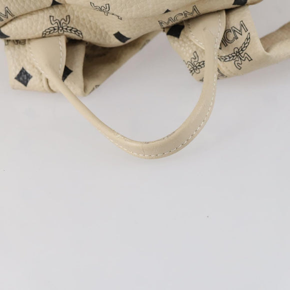 MCM Vicetos Logogram Backpack PVC Leather White Silver Auth gh883