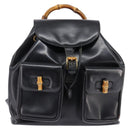 GUCCI Bamboo Backpack Leather Navy Gold 003 2058 0016 Auth gh884-13