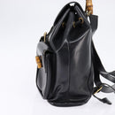 GUCCI Bamboo Backpack Leather Navy Gold 003 2058 0016 Auth gh884-3