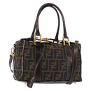 FENDI Zucca Canvas Hand Bag 2way Black Brown Auth gh886-1