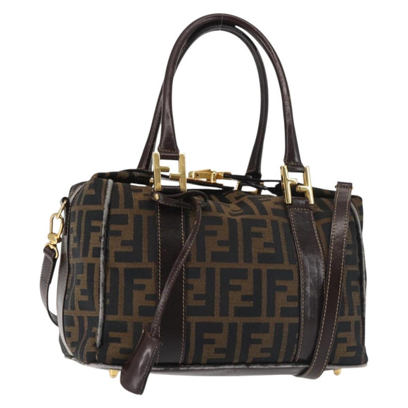 FENDI Zucca Canvas Hand Bag 2way Black Brown Auth gh886