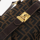 FENDI Zucca Canvas Hand Bag 2way Black Brown Auth gh886-18