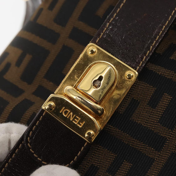 FENDI Zucca Canvas Hand Bag 2way Black Brown Auth gh886