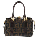 FENDI Zucca Canvas Hand Bag 2way Black Brown Auth gh886-2