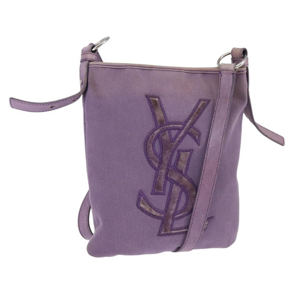 SAINT LAURENT Kahala Schultertasche Canvas Lila Silber Auth gh889