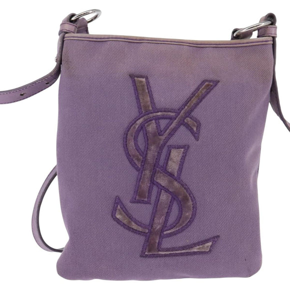 SAINT LAURENT Kahala Schultertasche Canvas Lila Silber Auth gh889
