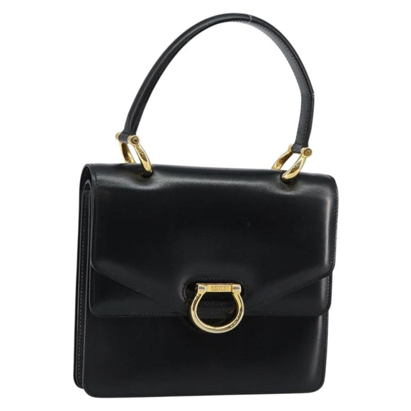 CELINE Hand Bag Leather Black Gold Auth gh890