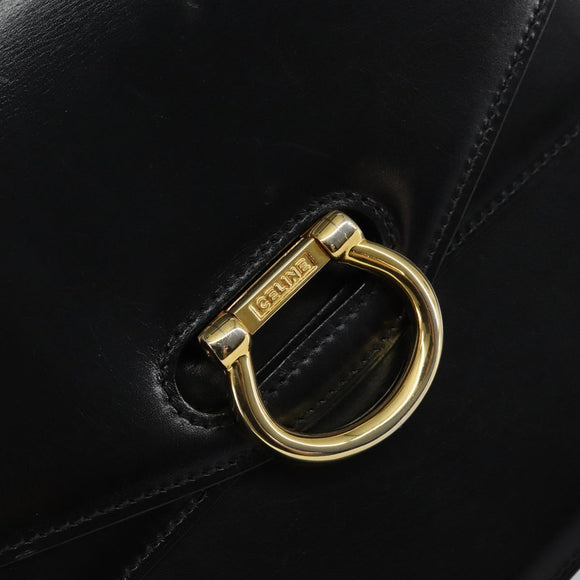 CELINE Hand Bag Leather Black Gold Auth gh890