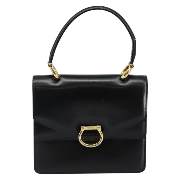 CELINE Hand Bag Leather Black Gold Auth gh890