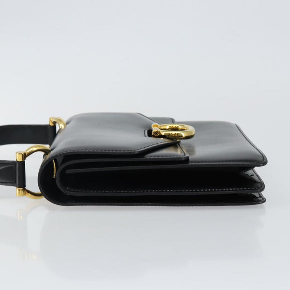 CELINE Hand Bag Leather Black Gold Auth gh890