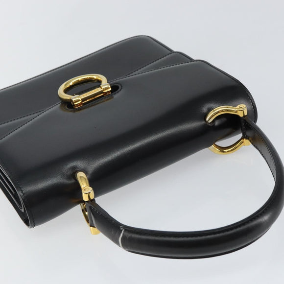 CELINE Hand Bag Leather Black Gold Auth gh890
